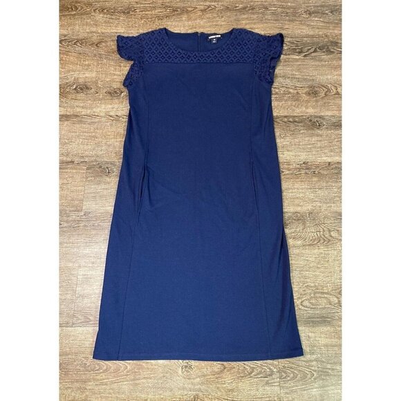 Lands' End Dresses & Skirts - Lands End Shift Dress Crochet Cap Sleeve with Pockets Navy Blue Size 10